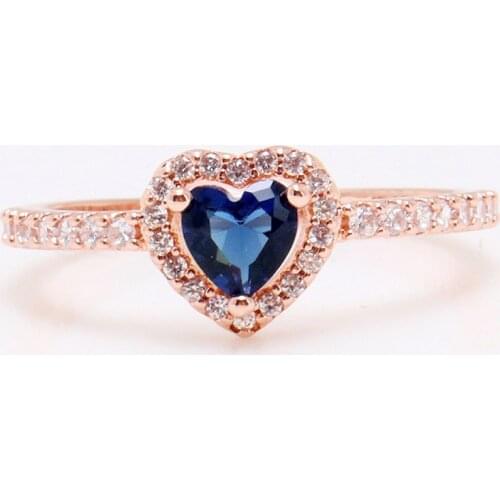 Original Sparkling Blue Elevated Heart Ring With Crystal For Women 925 Sterling Silver Ring Wedding Gift Fine Europe Jewelry