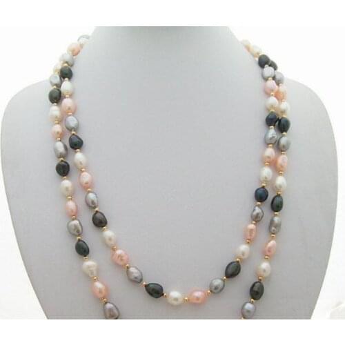 Jewelry Pearl Necklace beautiful 50" long 8-9mm Multi Color Baroque Necklace Free Shipping