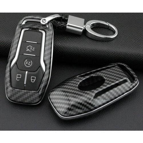 Carbon Fiber Hard Smart Key Fob Chain Shell Cover for Ford Lincoln Accessories Case Ring Holder