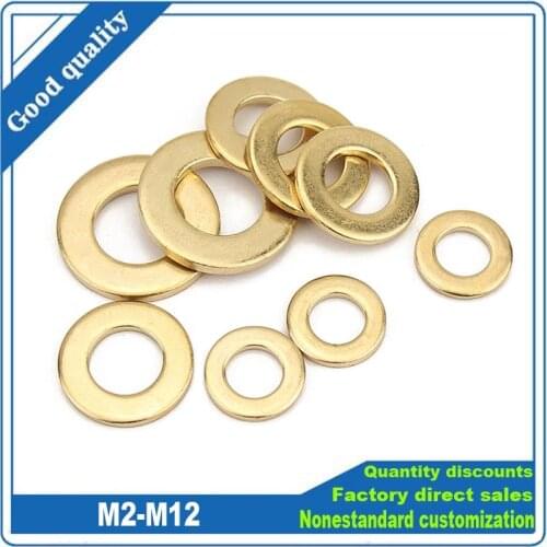 10/50pcs GB97 DIN125 Solid Brass Copper Flat Washer M2 M2.5 M3 M4 M5 M6 M8 M10 M12 Plain Gasket Pad Thickened Brass Washer
