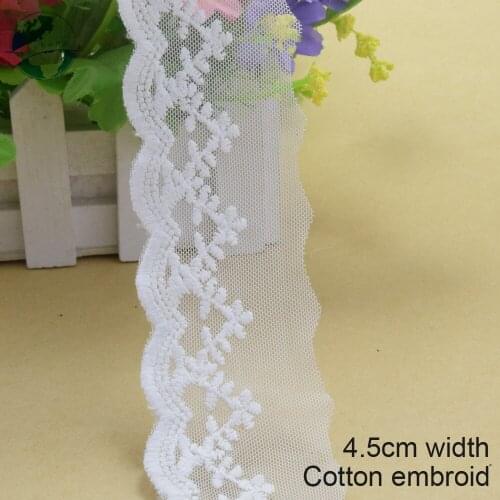 10yards 4.5cm white lace cotton embroidery lace french lace ribbon fabric guipure diy trims warp knitting sewing Accessories3722