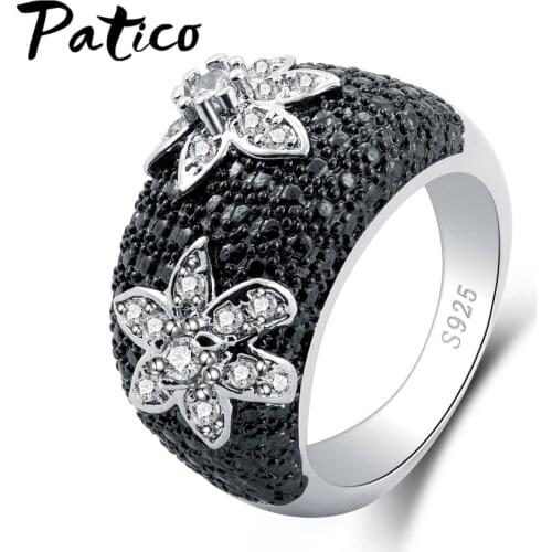 100% 925 Sterling Silver Color White/Black CZ Cubic Zirconia Stone Women Jewelry Wedding Ring size Free Shipping
