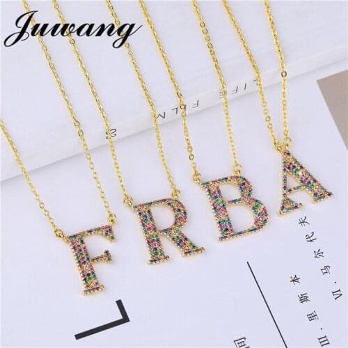 JUWANG Rainbow CZ Letter Necklace Initials Name Alphabet Long Women Gorgeous Jewelry Collares De Moda Meaningful Gift