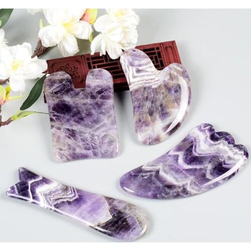 Amethyst Massage Cellulite Tool Natural Stone Facial Gua Sha Massager SPA Acupuncture Scraping Healing Crystal Health Care