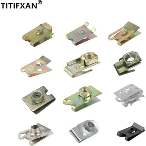 Auto Fender License Plate Chassis Guard Iron Sheets Clamp Car Truck Self-Tapping Screw Metal U Type Base Fasteners Clips