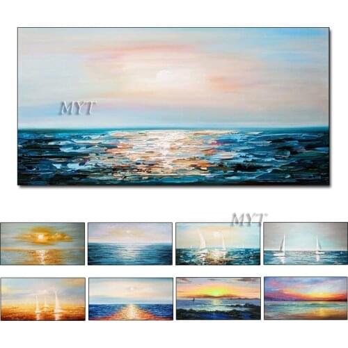 MYT Large Art Picture Handmade Sunrise In The Morning Abstract Oil Painting On Canvas Wall Art For Living Room Home Decor