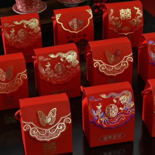 Bronzing Butterflies red Chinese style gift box Cake biscuit packaging box mariage candy box wedding gifts for guests gift bag