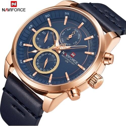 NAVIFORCE Men Leather Luxury Watch Quartz Watches Calander Waterproof Sport Watch Date Week Clock Wrist Watches Relogio Masculin
