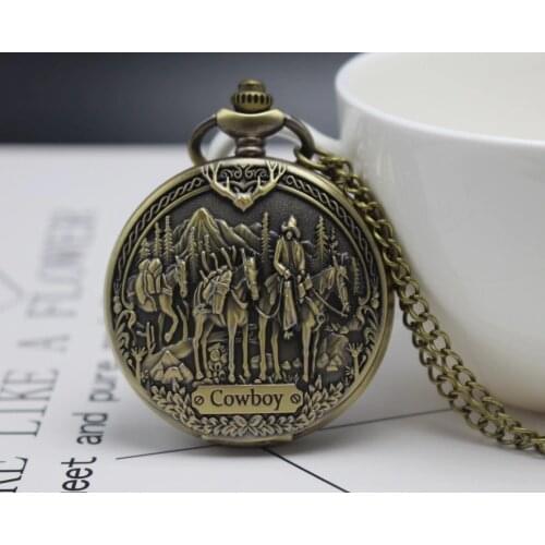 Cowboy Antique Steampunk Unique Napoleon Riding Horse Pocket Watch Quartz Vintage Bronze Fob Pendant Clock Women Men Gift watch