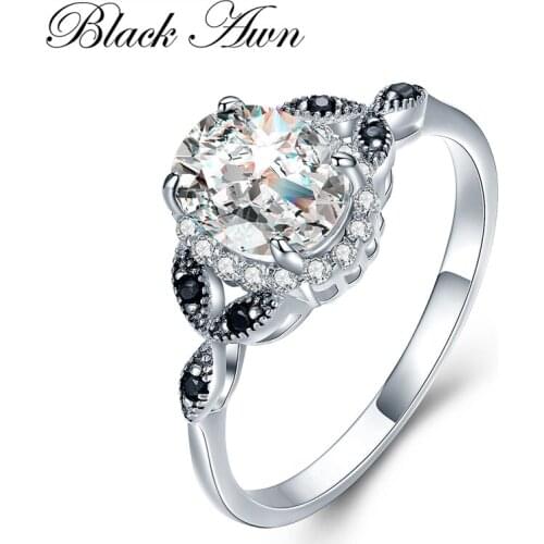 BLACK AWN 925 Sterling Silver Jewelry Trendy Engagement Bague Wedding Rings for Women C038