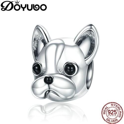 DOYUBO Lovely Sterling Silver Little Dog Charms Black Enamel Eyes Animal Beads To Fit Snake Bracelets Real Silver Charms ADD013