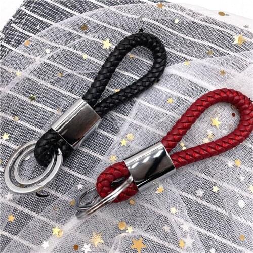 Double Loop PU Leather keychain creative purse Car Keyrings Men Women Braided Woven Rope DIY bag Pendant Key Chain Holder gifts