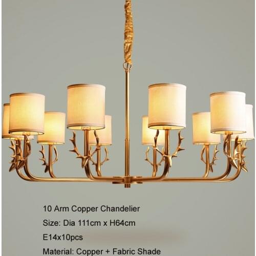European LED Copper Pendant Chandelier Living Room Bedroom Brass Deer Head Charm Chandeliers Lights Home Hotel Lighting Lamp D83