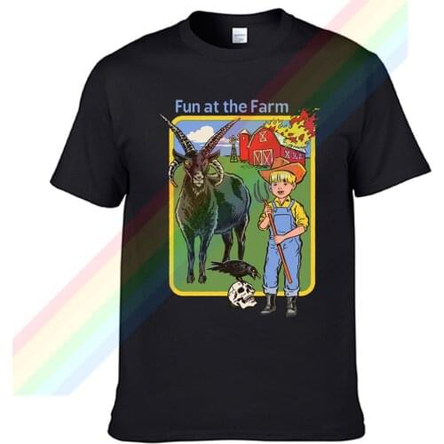Fun At The Farm A House On Fire Satan Men Women Summer 100% Cotton Black Tees Male Newest Top Popular Normal Tee Shirts Unisex
