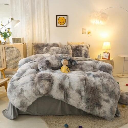 Gradient color Plush Shaggy Ultra Soft Bedding Sets 4Pcs Twin Double Queen King(1Faux Fur Duvet Cover +1Bed Sheet+2Pillowcases)