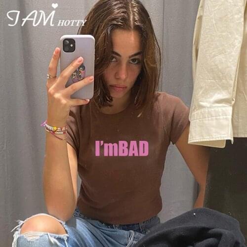 Cotton Harajuku Letter Printed y2k T-shirt Crop Top Women 2000s Aesthetic Short Sleeve Crewneck Korean Street Summer Iamhotty