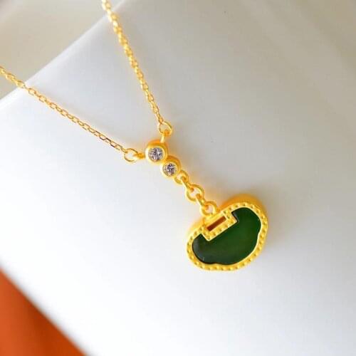 Hotian Jade Pendant Womens Jasper Natural Hetian Jade S925 Sterling Silver Safety Lock Necklace Fashion Small Ruyi Clavicle Cha