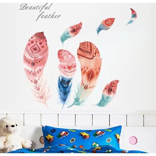 INS DIY Creative Feather Wall Art Sticker Kid Baby Bedroom Window Decals Home Decoration Mural Car Vinyl Wall Art Hot Sale Newly