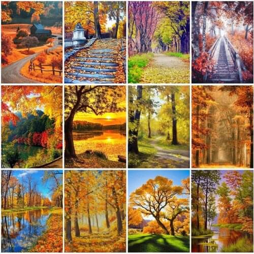 Autumn Tree Diamond Embroidery Painting Forest Scenery Mosaic Stone Picture Small Size Diamond Dots Wall Art Decor Stickers Gift