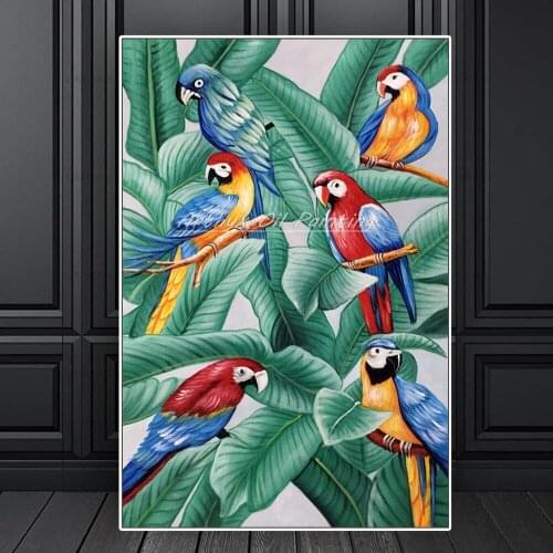 Arthyx Paintings Hand Painted Animals Oil Paintings on Canvas Modern Abstract Parrot Picture Wall Art For Room Home Decor Parrot