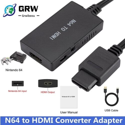 GRWIBEOU N64 to HDMI Converter, Support 16:9 and 4:3 Convert, HDMI Cable for N64 & Super SNES and NGC