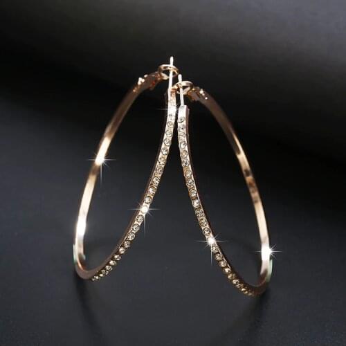 Korean Stainless Steel Ring Piercing Circle Rhinestone Earrings Fashion Simple Big Hoop Earrings Earrings for Women 2020 Jewelry