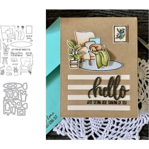 Chair Carpet Green Plants Metal Cutting Dies and Clear Stamps for Scrapbooking Craft Stencil Seal Sheet Decor Embossing Template