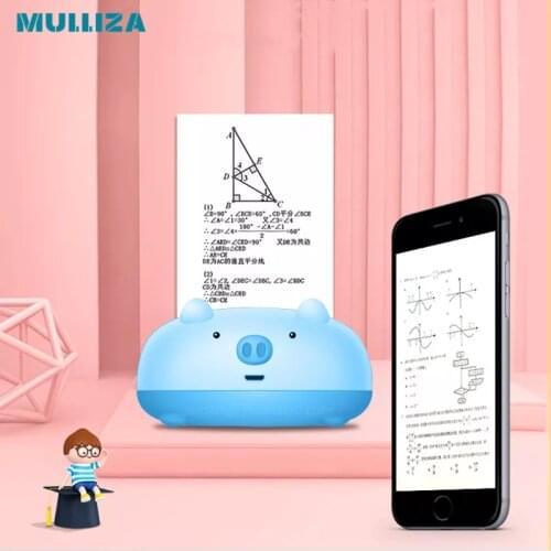 Cute Mini Pink/Blue Pig Pocket Thermal Printer Wirelessly Portable Pocket Photo Label Memo Student Printing Printer 200DPI