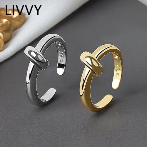 LIVVY Minimalist Silver Color Adjustable Rings for Women Trendy Elegant Bead Geometric Handmade Bride Jewelry Gifts