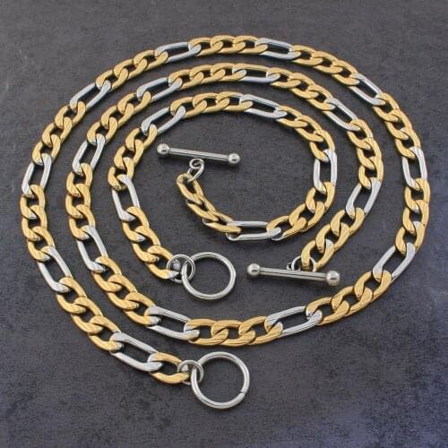 Fashion Stainless Steel Gold & Silver Color Chain Necklace Bracelet Jewelry Sets For Mans Womans Gift Free Shipping SFHZBKBI