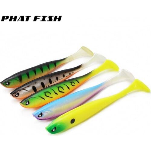 PHAT FISH 130mm 10g 3/8oz 3D Eyes Premium PVC Saltwater Pike Bass Trout Fishing Paddle Tail Soft Plastic Bait