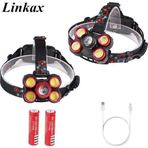 High Power Headlight headlamp CREE XM-L T6 +4*COB LED Head Lamp Flashlight Torch Lanterna Bike Lamp For Camping Riding Hunting