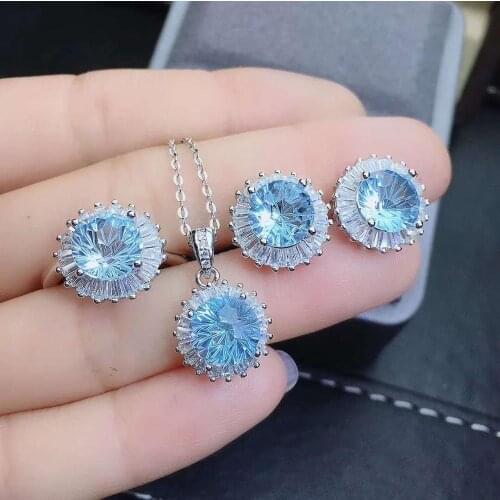 Real Natural Topaz jewelry set Natural Real Topaz 925 sterling silver 1pc pendant,1pc ring,2pcs Earring