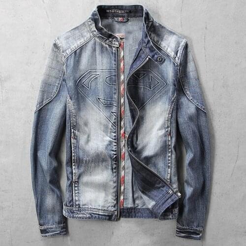 Name Brand Biker Mens Jeans Jacket Coats Spring Plus Size 3XL Super Man Overcoat Diamond Pattern Streetwear Mens Clothing A477