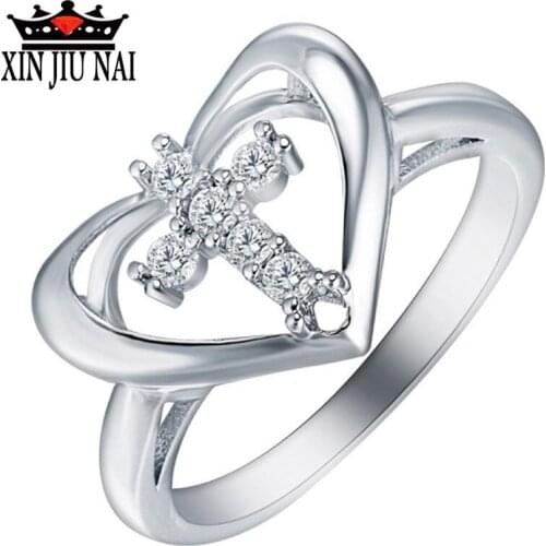 2020 New Classical Elegant Fashion Love New Cross Lady Diamond Ring High Quality Hollow Design Simple Jesus Religious Jewelry