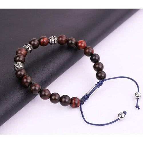 New Vintage Men Jewelry Bracelet Antique Color Cross Ball Wooden Beaded Macrame Bracelet Bangle
