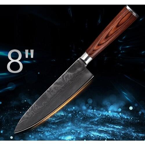 8 Inch Damascus Japanese Stainless Steel Kitchen Knife Black Red Wooden Handle Kitchen Tool professional gift box NS h5