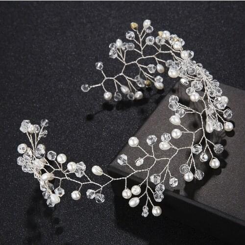 OKILY Fashion Crystal Headband Hair Accessories Hair Bands for Womens Jewelry Handmade Pearl Headpiece Wedding Banquet Ornament