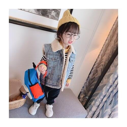 Autumn Winter Thicken Lambswool Children Denim Waistcoat Fleece Kids Girls Jeans Vest Warm Baby Girls Winter Sleeveless Jackets