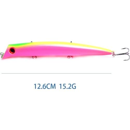 126mm 15.2g Floating Popper Lure Flat Mouth 3D Fish Eye Fake Bait Blue Red Yellow Black Pink long wobblers