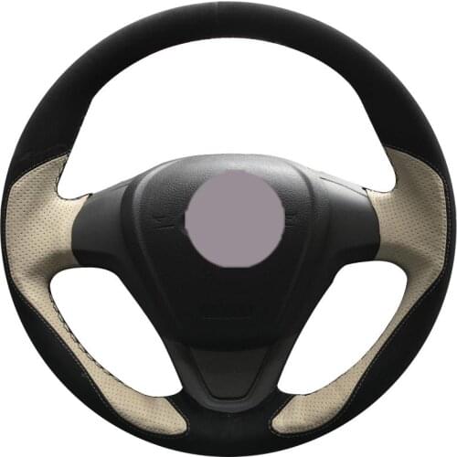 DIY Customize Braiding Black Suede Beige Leather Car Steering Wheel Cover For Ford Fiesta 2008 -2013 Ecosport 2013 -2016