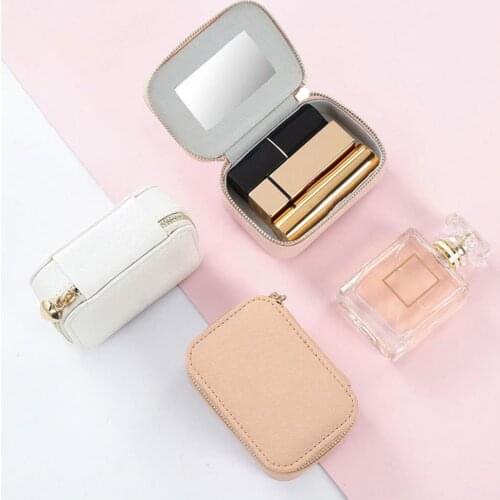 Useful Faux Leather Makeup Case Faux Leather Storage Pouch with Mirror for Women