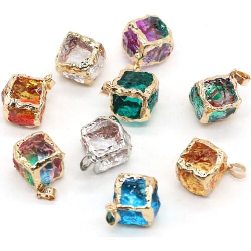 Elegant Natural Stone Pendants Gold-plated Square Energy Crystal for Jewelry Making DIY Women Earring Necklace Gifts