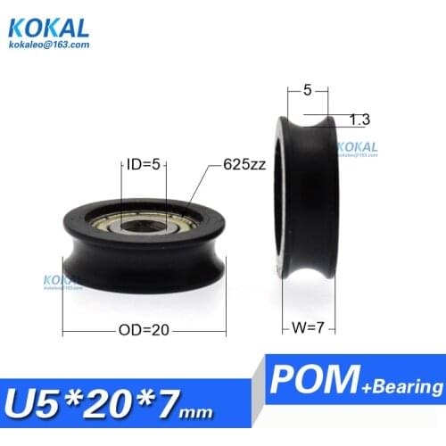[U0520-7]1PCS PA66 coated 625zz inner 5mm roller 5*20*7 u groove window minisize bearing roller pulley wheel 0520UU