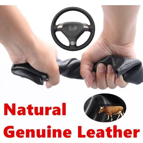 Hand Sewing Black Genuine Calfskin Leather Car Steering Wheel Covers Wrap Brown for Honda Accord 7 Coupe 2003-2007 (3-Spoke)