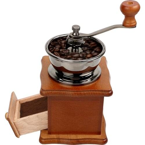 Manual Coffee Grinders Home Kitchen Tool Ceramic Millstone Classical Wooden Hand Coffee Grinder Coffee Bean Burr Mill