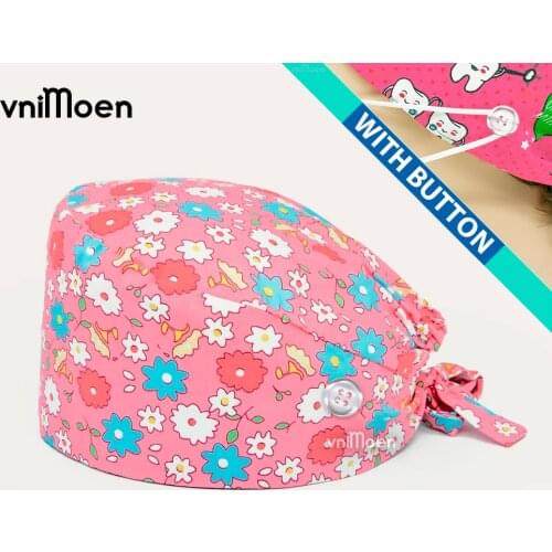 Nurse cap Hot Adjustable scrubs women Unisex Printing Cotton Scrub Hat Beauty Salon Work Cap Nurse Hat Elastic Nurse Accessories