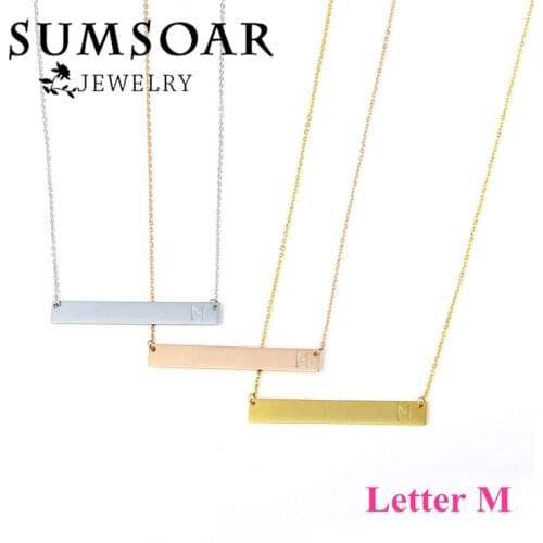 SOMSOAR Jewelry Letter M Horizontal Bar Necklace with Hand-stamped Personalization Initial Necklace as Gift 5pcs/lot