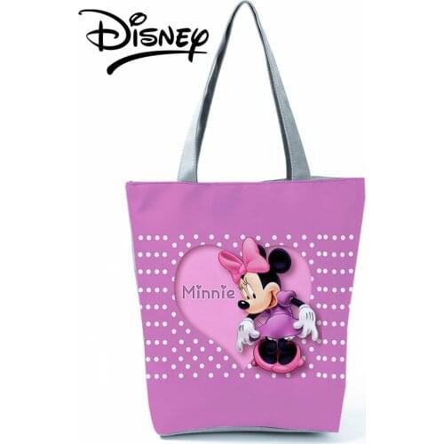 Disney Mickey Minnie Printed Handbag Love Shoulder Bag Sweet Purple Women Shopping Hot Sale Bag Fashion Summer Travel Beach Bag