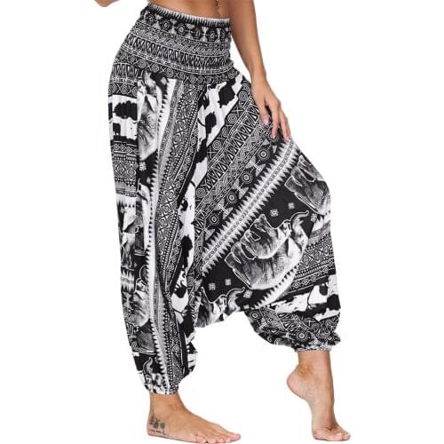 Loose Boho High Waisted Yoga Pants,Women Harem Pants,Hippie Palazzo Flowy Casual Beach Pants